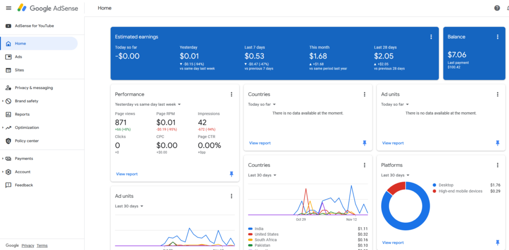 AI Blogging Affiliate Adsense Dashboard