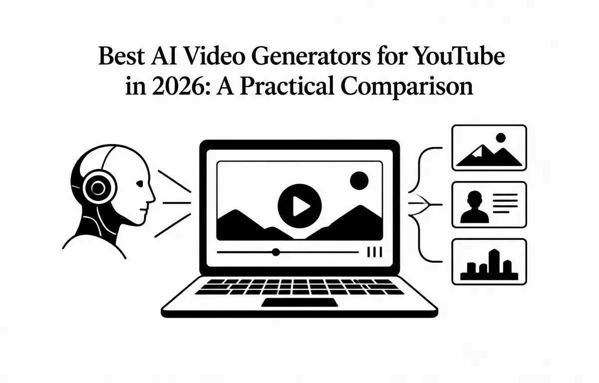 Best AI Video Generators for YouTube in 2026: A Practical Comparison — black-and-white editorial illustration